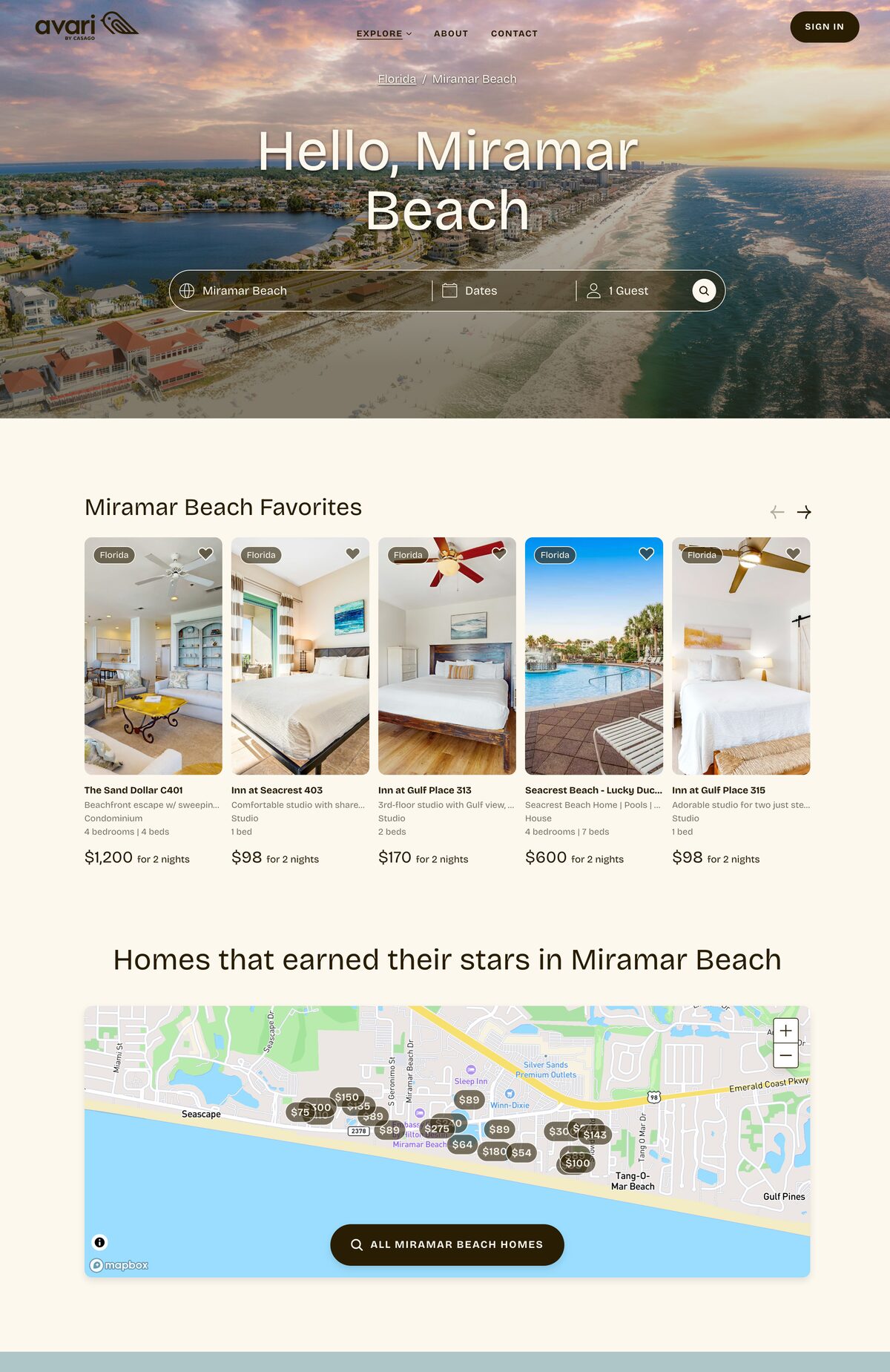 Stay Avari vacation rental platform homepage screenshot