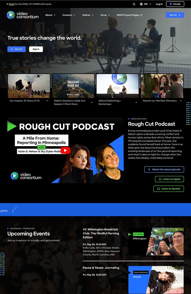 Video Consortium filmmaker community platform homepage screenshot